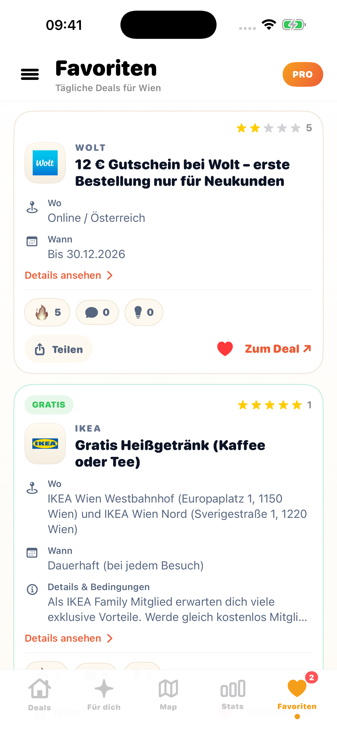 Gespeicherte Angebote in FreeFinder