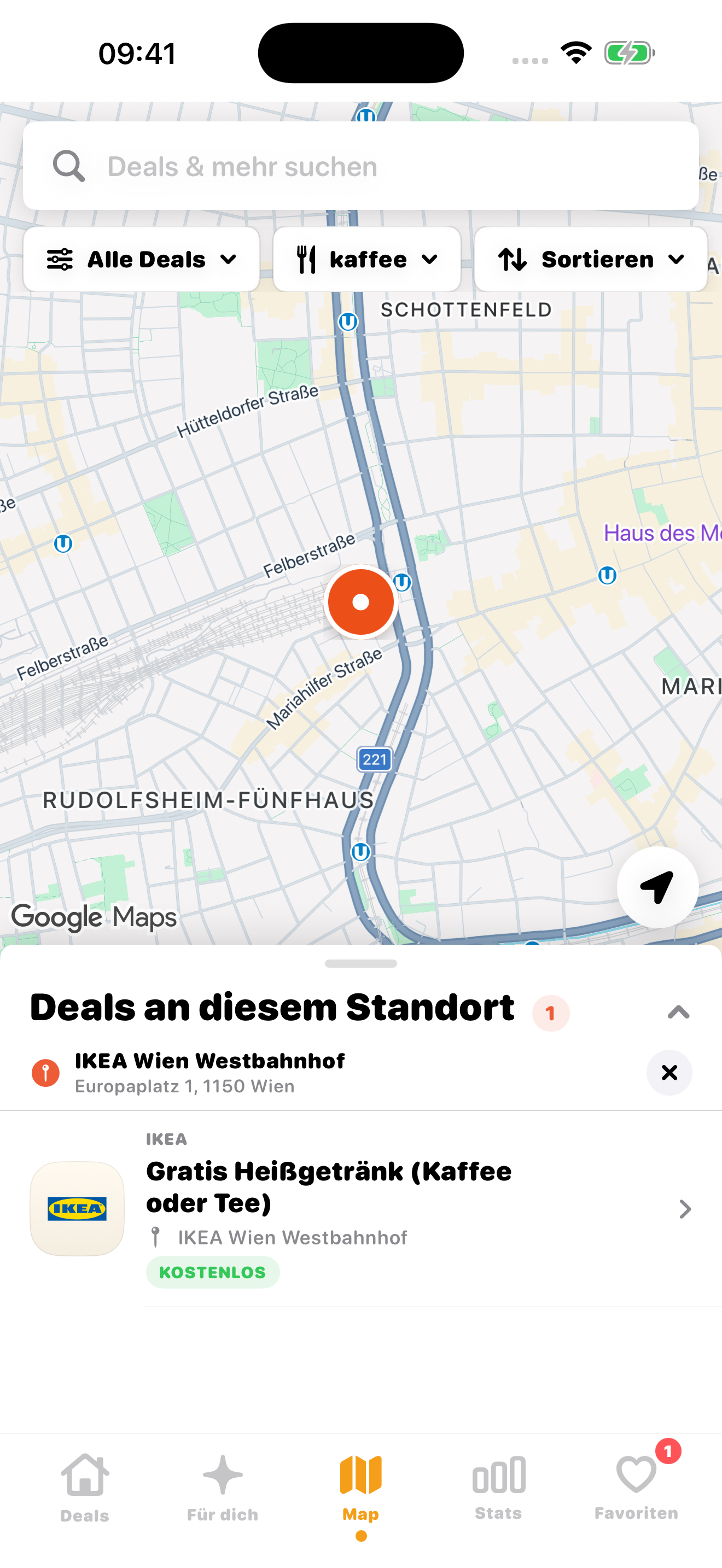 FreeFinder Karte mit IKEA Wien Westbahnhof